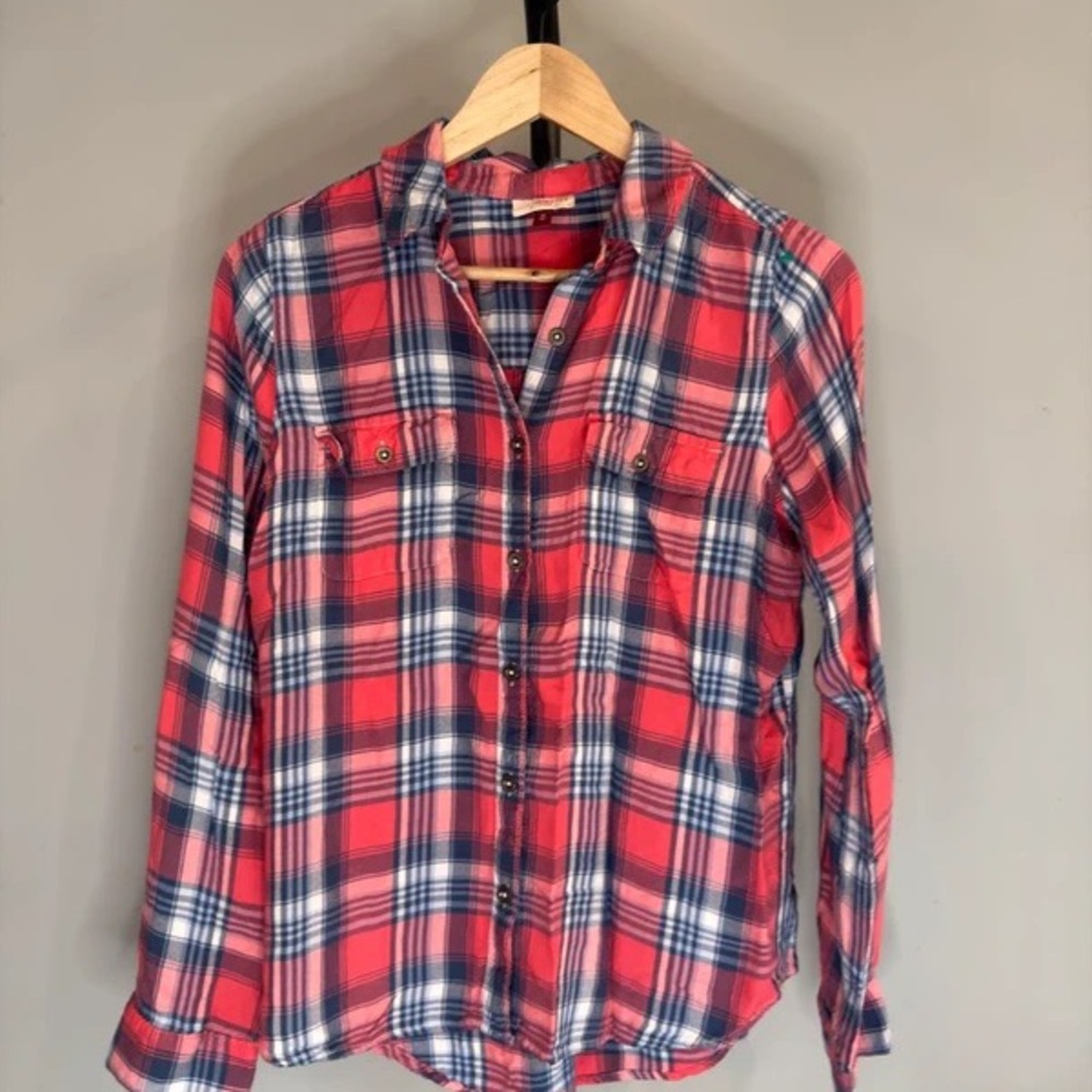 SO Red and Navy Plaid Button-Front Shirt